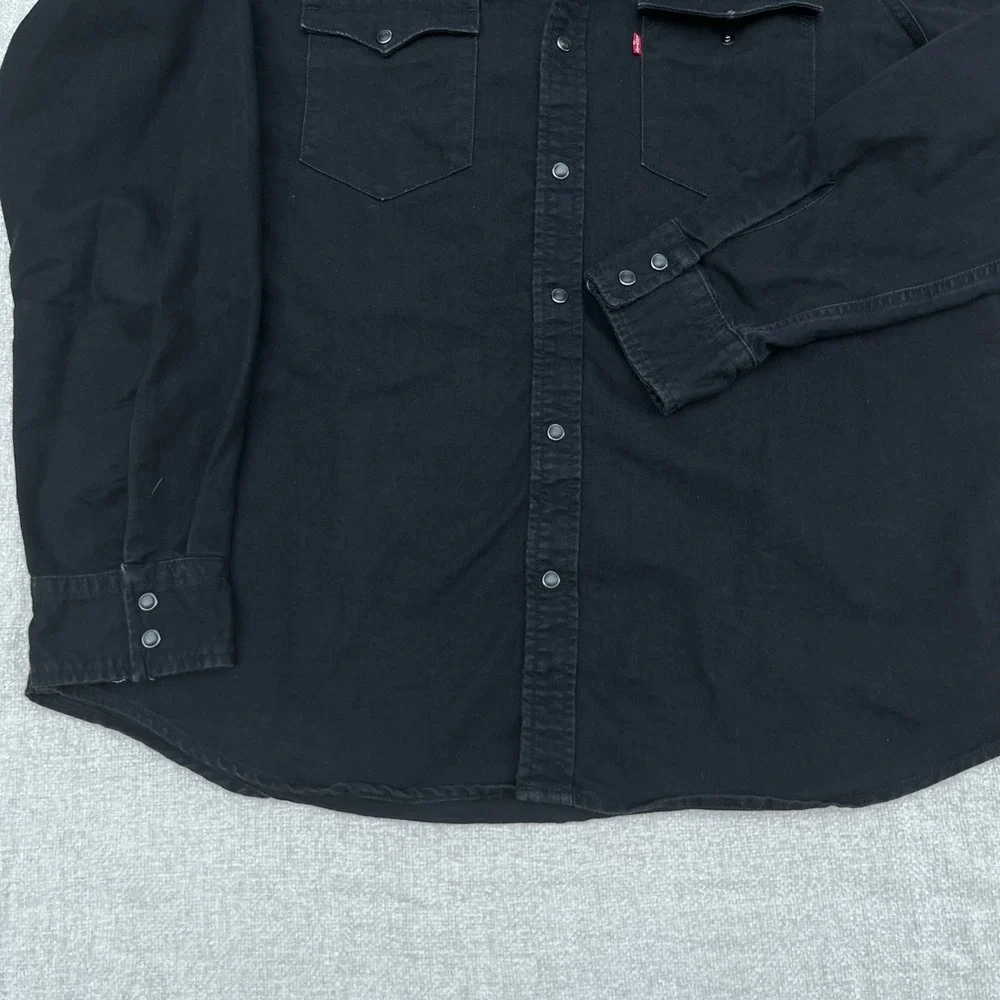 Levis Mens XL Standard Western Shirt Black Denim Pearl Snap Long Sleeve Pockets
